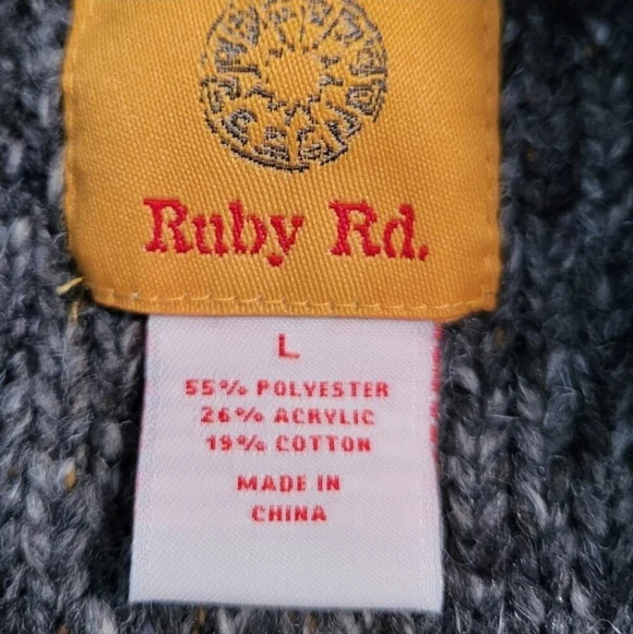 Ruby Rd. Gray Ruffled 3/4 Sleeve Open Front Cardigan Sweater Size Large - Picture 3 of 7